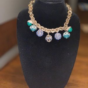 Ann Taylor golden blue and green balls necklace